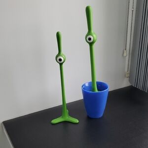 Green Alien Toilet Brush with Blue Holder And TP Holder.